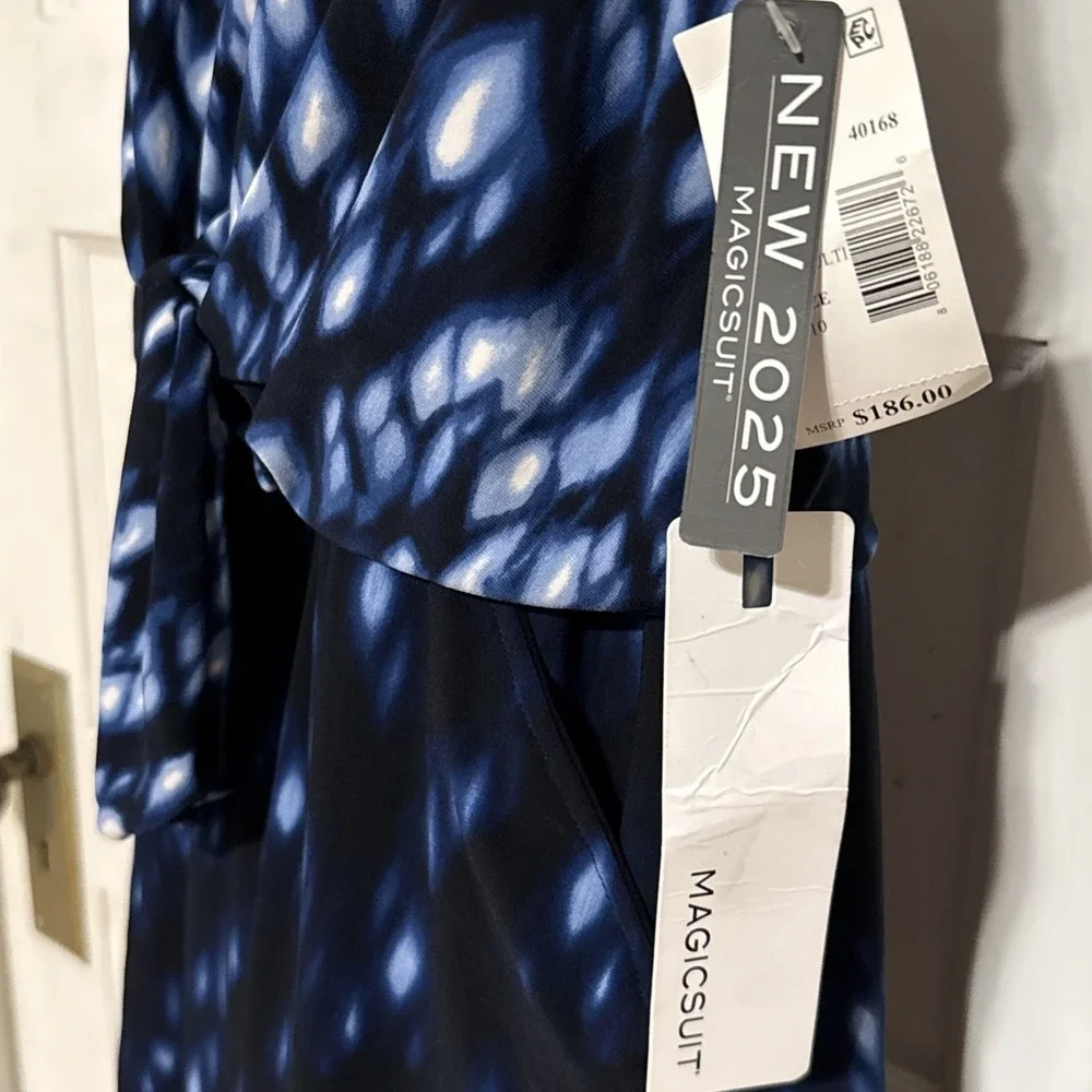 Magicsuit Womens Blue Multi Indigo V-Neck Tie Dye Kami Swim Dress Size 10 Pocket